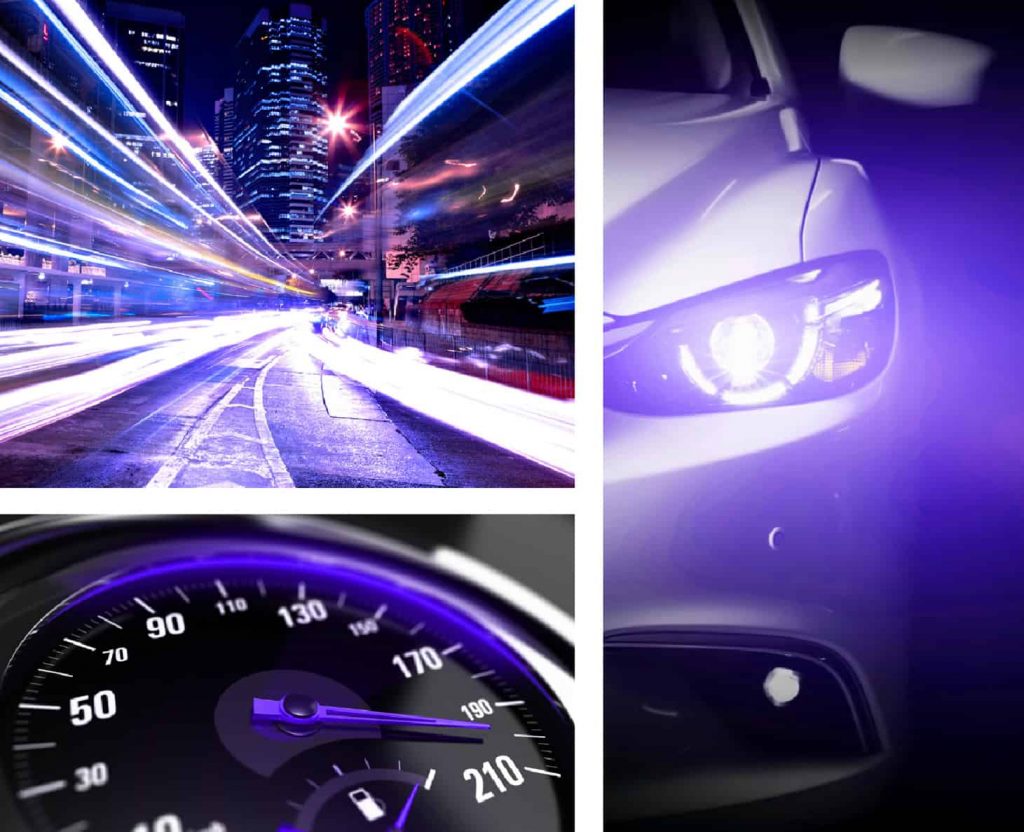 Vehicle speedometer and lights on night